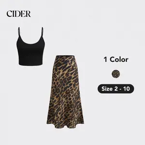 Cider [size 2-10] Scoop Neckline Crop Cami Top & Leopard High Rise Maxi Skirt, Bodycon Maxi Dress