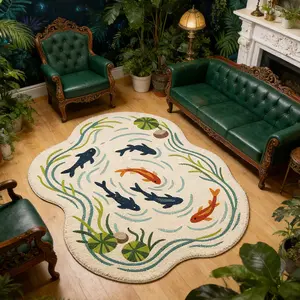 Koi Fish Pattern Koi Design Rug, Soft Velvet Boho Aesthetic Bohemian Style Rugs Home Decor Carpet, Living Room Bedroom Bathroom Kitchen Mat, Casual Style