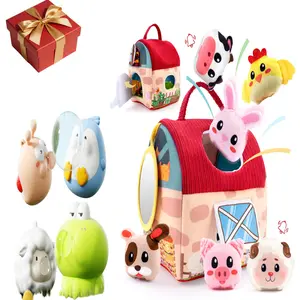 Baby Toys 6-12 Months, Surprise Barn With 8 PCS Stuffed Farm Animals, Mirror, Montessori Sensory Developmental Learning Toys For 6-12 Months, Ideals 6 7 8 9 Month Old Baby Boy Girl Gifts Toy