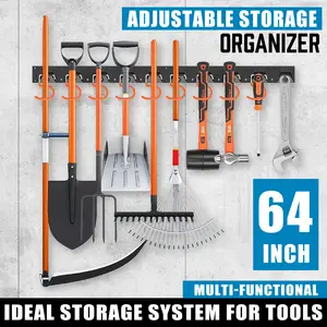 64 Inch Adjustable Storage System Wall Mounted Hooks Tool Organizer for Garden Tools Black and Orange