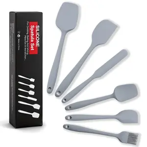 6 Pcs Food Grade Silicone Rubber Spatula Set - Non-Stick, Heat Resistant Kitchen Utensils with Silicone Brush for Scraping, Baking, Bakeware
