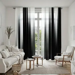 2Pcs Black White Gradient Sheer Curtains, Modern Abstract Style, Pole Pocket Design, Light Filtering Window Treatment, for Living Room Bedroom Study Home Decor, Privacy Protection Panels.