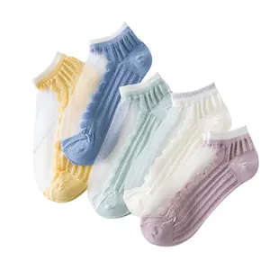 5 Pairs Mixed Color Simple Breathable Socks, Wavy Mesh Short Socks, Quick Dry and Lightweight, Summer Essential, One Size