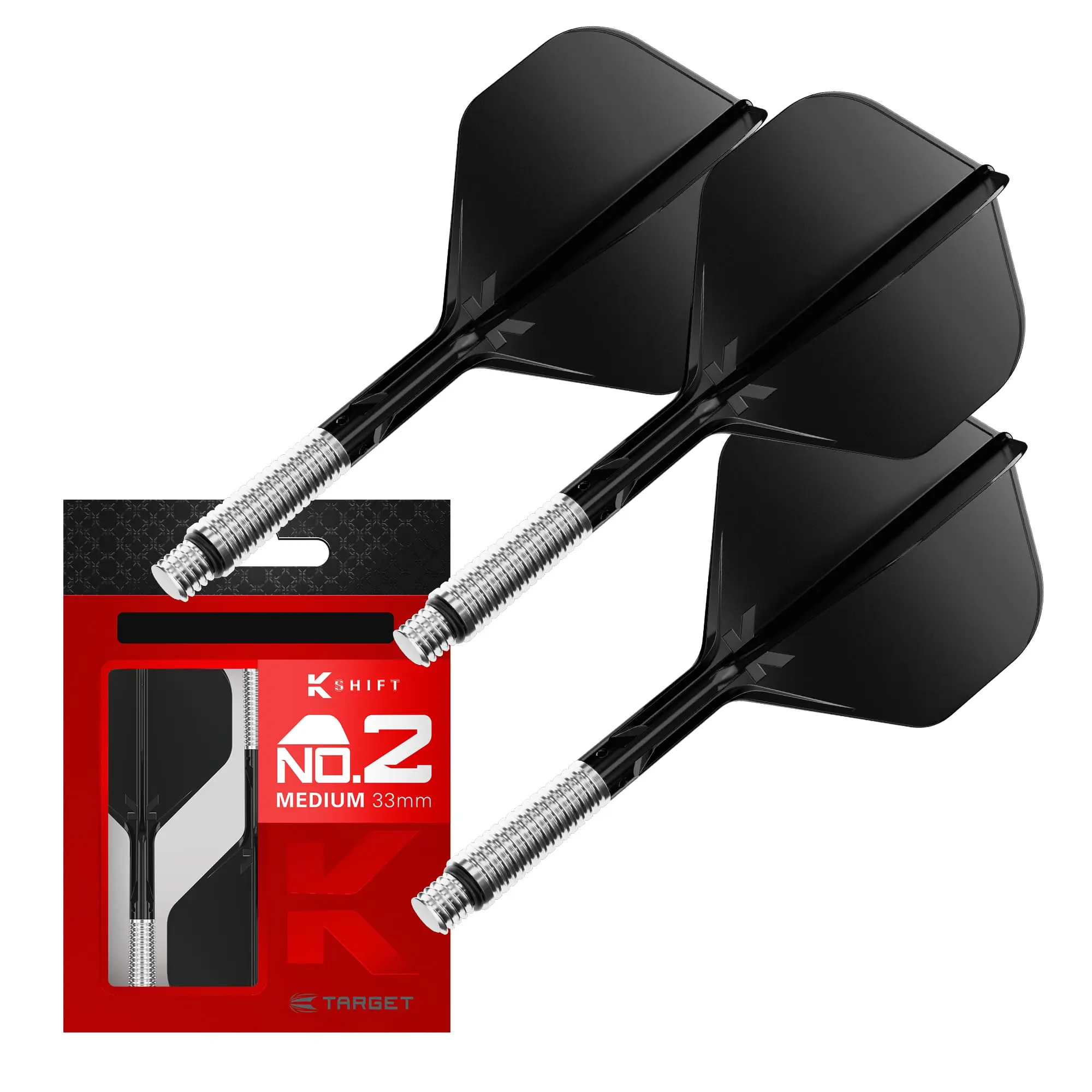 Target Darts K-Shift No.2 Integrated Flights & Shafts | K Shift No.2 Flight & Shaft System, White/Clear/Black – K-Flex Short/Intermediate/Medium Shift Spin Base, Professional Dart Accessories