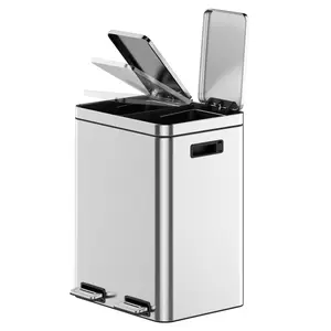 10.5-Gal Dual Step Trash Bin - 2-Sided Design, 0 Trash Issues, Easy Sorting & Step-Operated for Home Care Supplies