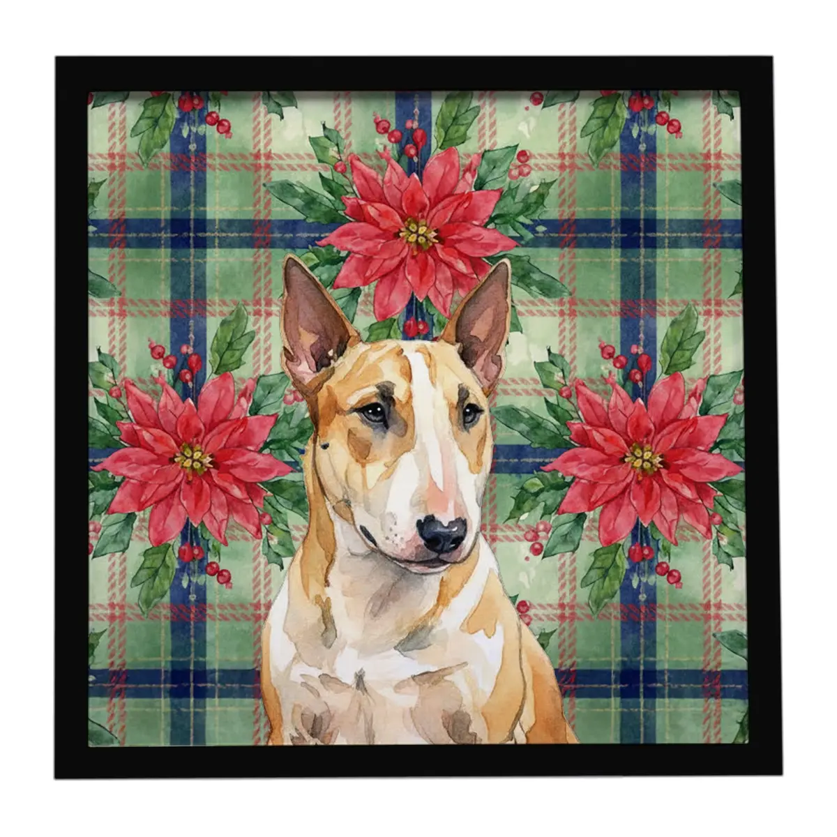 Carolines Treasures WDK8711MFP88 8x8 in. Artistic Miniature Bull Terrier Christmas Poinsettias Flowers Framed Metal Wall Art, Hanger-Included Home Decor Print, Ideal Gift for Home Supplies Enthusiasts