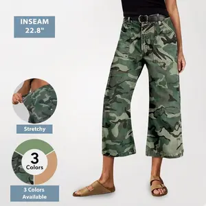 Women’s Stretchy Camo Print Capri Pants – Mid Waist Straight Leg Summer Pants, Casual Tactical & Streetwear Vibes