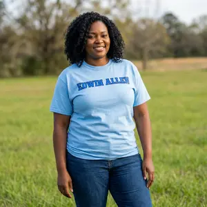 EAHS Edwin Allen High School Blue Tee - Edwin Allen Front - Crest Back -Unisex Microfiber T-Shirt