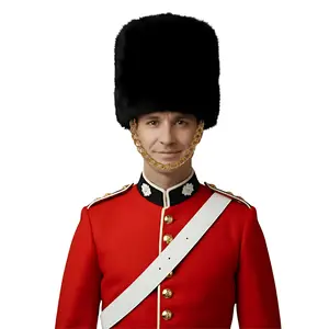 Bearskin Hat For Adults - British Royal Guard Style Tall Black Faux Fur Hat with Gold Chin Chain - Perfect for Halloween, Theater & Cosplay -  Menswear Costume Accessory