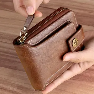 1 piece men's ultra-thin PU material credit card holder wallet, with zipper closure - compact coin storage, cash and card organizer, snap-on business wallet, suitable for men's daily carry or special occasions, ideal gift choice