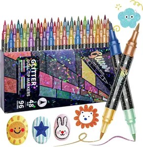 Shimmer Glitter Markers Double Tip, Water Based Colored Pens with Sparkling Design, Outline Markers for Craft Projects, Scrapbooking Cards and Art Supplies, for Kids Adults Home School Use