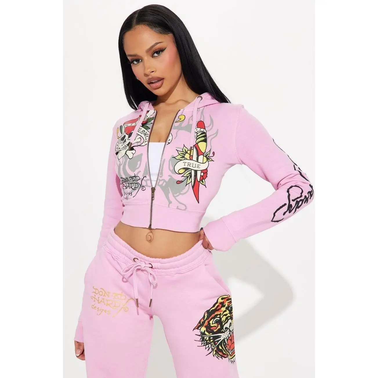 Ed Hardy Tiger Roar Zip Up Hoodie - Pink A