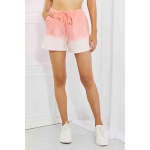 Zenana In The Zone Full Size Dip Dye High Waisted Shorts in Coral
