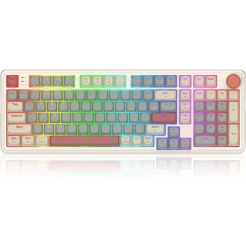 Redragon K768 PRO 100-Key Wireless Gasket Gaming Keyboard for PC, RGB Backlit PC Gaming Accessory, 8000 mAh PBT Mechanical Keyboard with Hotswap Custom Yolk Linear Switch, Dedicated Knob, 5-Layer Foam & Silicone Noise Dampening, 18 Preset Modes