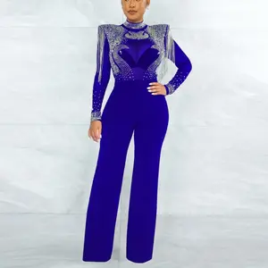 Elegant Jumpsuits Rompers Woman 2025 New Transparent Straight Luxury Ladies Birthday Party Dinner Outfits Check Light Overalls Womenswear Long Sleeve Minimalist Black Jumpsuits_Black