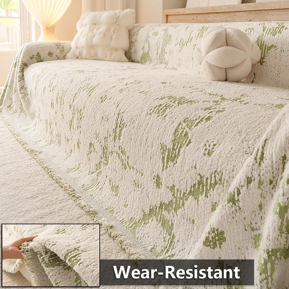 Classic Simple Design Chenille Sofa Cover, Soft Couch Protector, Tassel Edge, Scratch-Resistant, Pet-Friendly, Living Room Use, All Seasons, 1/2/3/4 Seater, Bohemian retro style, Dustproof Sofa Slipcover