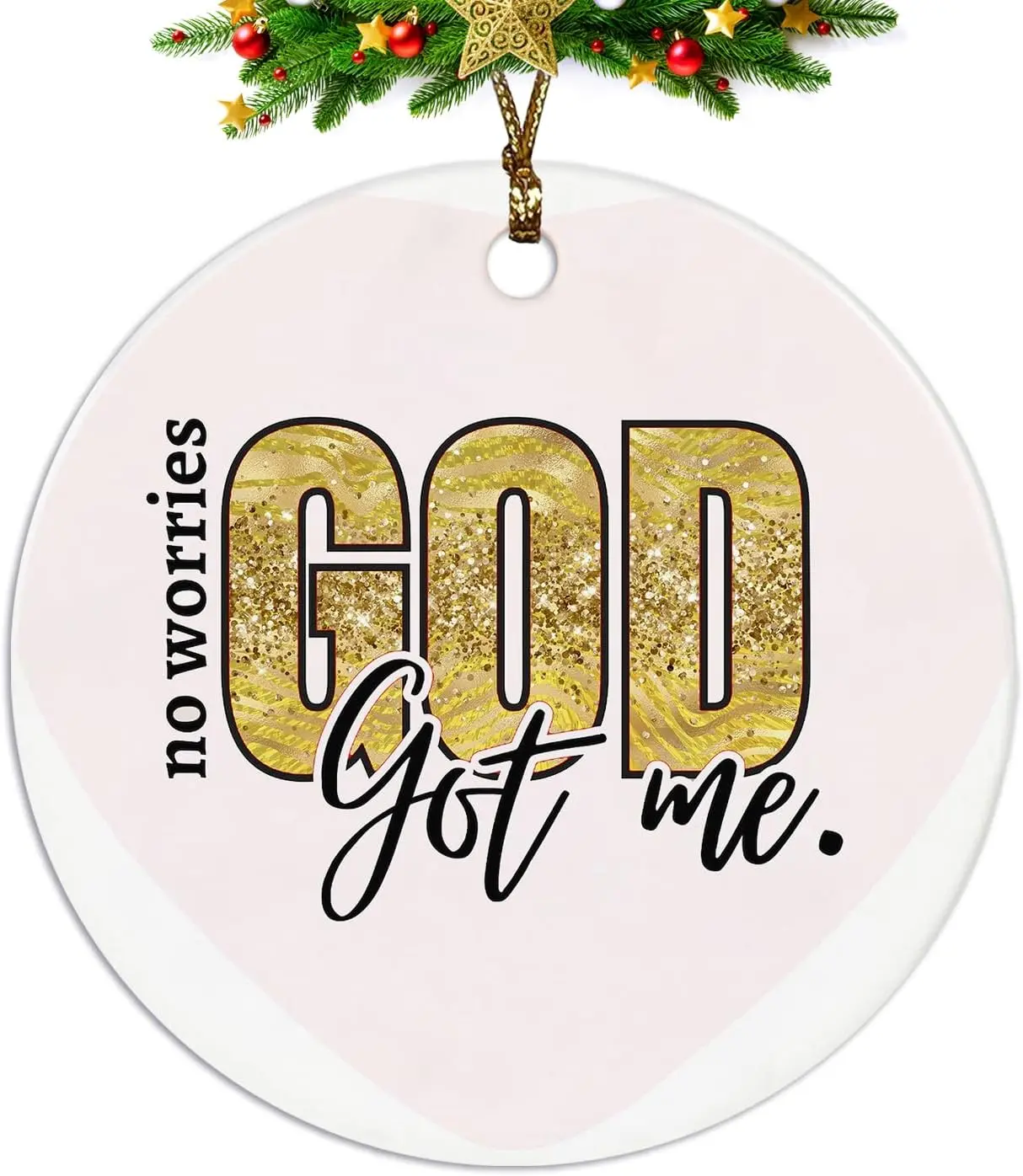Christian Christmas Ornaments, No Worries God Got Me Scripture Ceramic Christmas Xmas Ornament Heart Keepsake Decorations, Inspirational Christian Gifts for Women Teen Girls