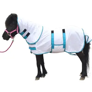 Lightweight Airflow Mesh Summer Fly Sheet with Detachable Neck Cover & Belly Wrap, UV Protection for Mini Horse Pony Foal Donkey for Pasture & Stable, White 40"