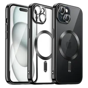 JETech Magnetic Case for iPhone 15 Series, Camera Lens Full Protection, Compatible with MagSafe Wireless Charging, Shockproof Electroplated TPU Soft Clear Phone Cover