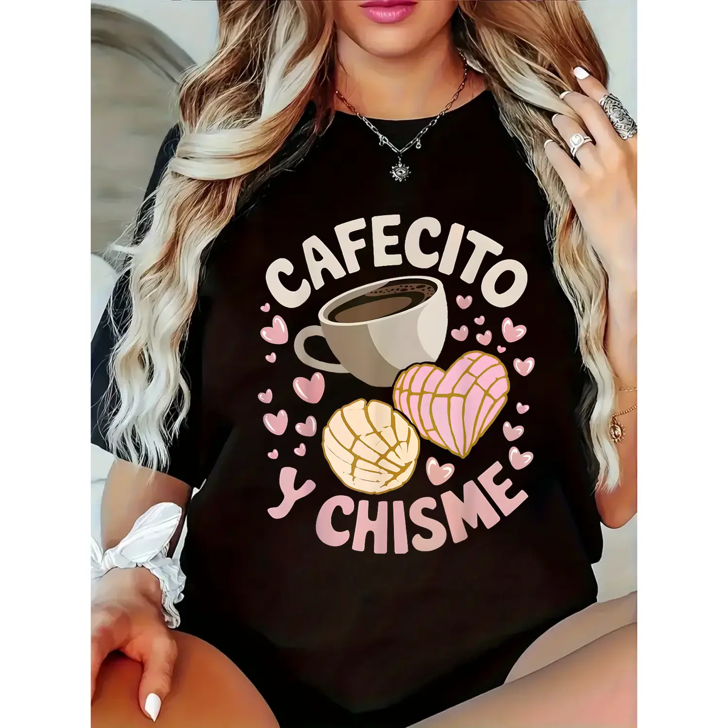 Latina Mexican Baked Concha Pastry Cotton T-shirt Conchas Cafecito Y Chisme