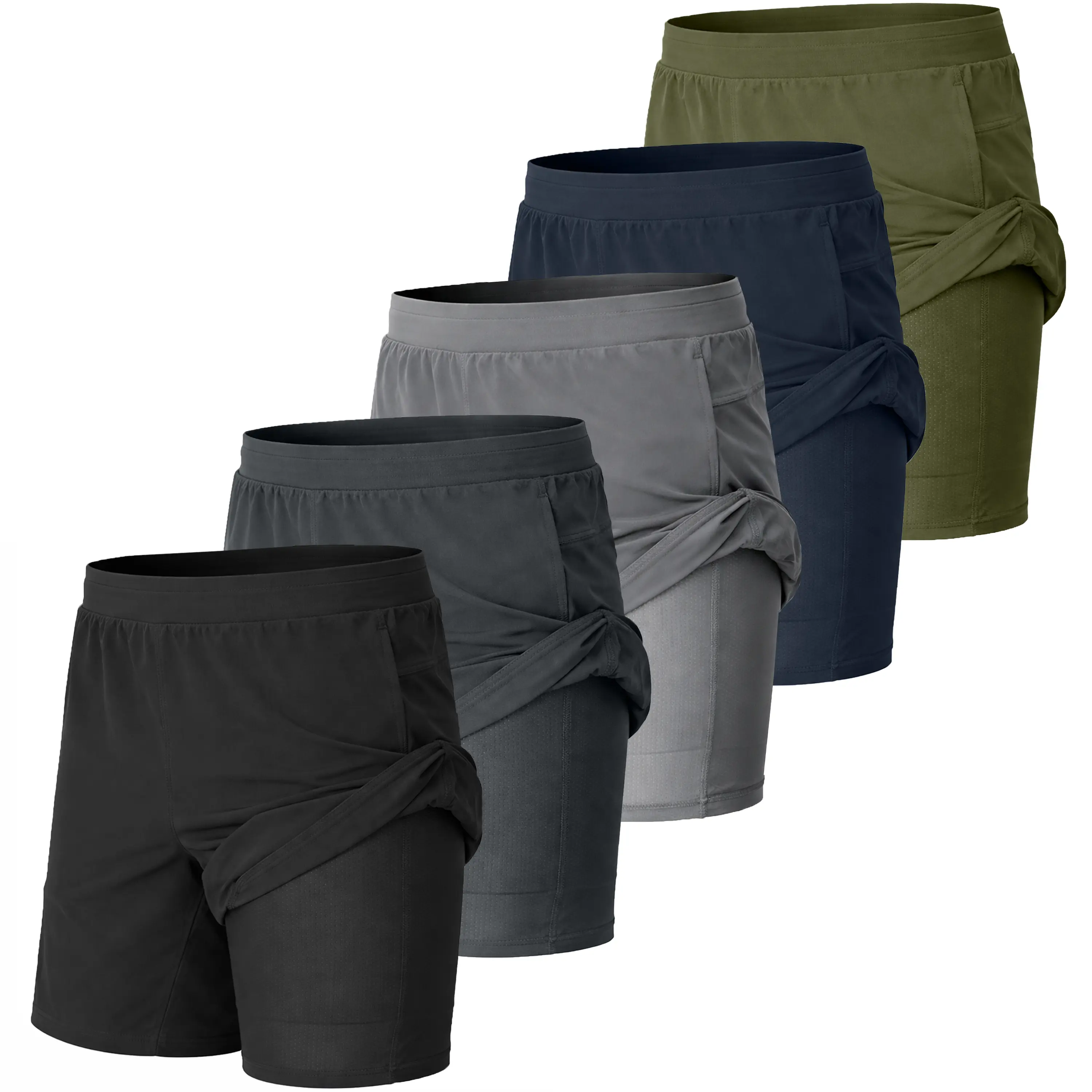 Men's 5-Pack 2-in-1 Stretch Active Quick-Dry Outdoor Sports Shorts with Liner
