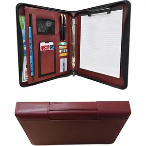 Faux Leather 3 Ring Portfolio Binder With Handle, Business Padfolio for Men & Women, Zippered Document Organizer for  & Office Use, Including Clipboard, Notepad and Sheet Protectors (Brown)