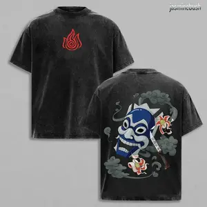 Avatar The Last Airbender Zuko Blue Spirit Mask T-Shirt Anime Graphic Tee Vintage Streetwear Unisex Oversize Heavyweight Cotton T Shirt Gift For Anime Fan Anime Double Printed Washed Tee IDD