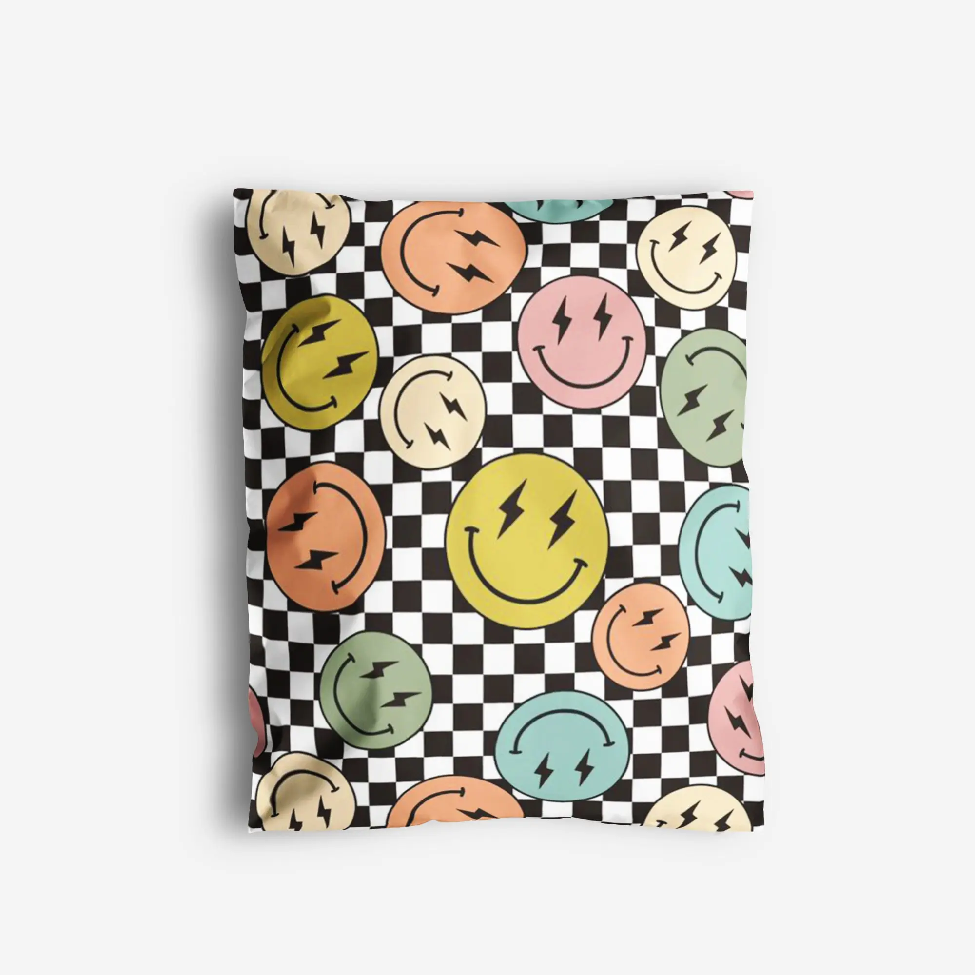 Package Mint Poly Mailers 10x13 - 100 Pack Smiles Checkerboard Design Poly Mailers Shipping Bags - Waterproof, Tear-Resistant, Self-Adhesive Seal - Decorative Mailing Bags for Clothes, Accessories