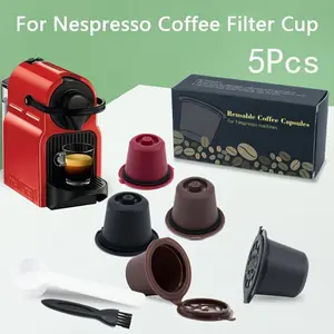 5pc reusable coffee capsule box, coffee filter.With brush + spoon.Compatible with Nespresso capsule shell (see picture for specific models).Suitable for home and office use, as well as outdoor camping.An essential accessory for coffee.
