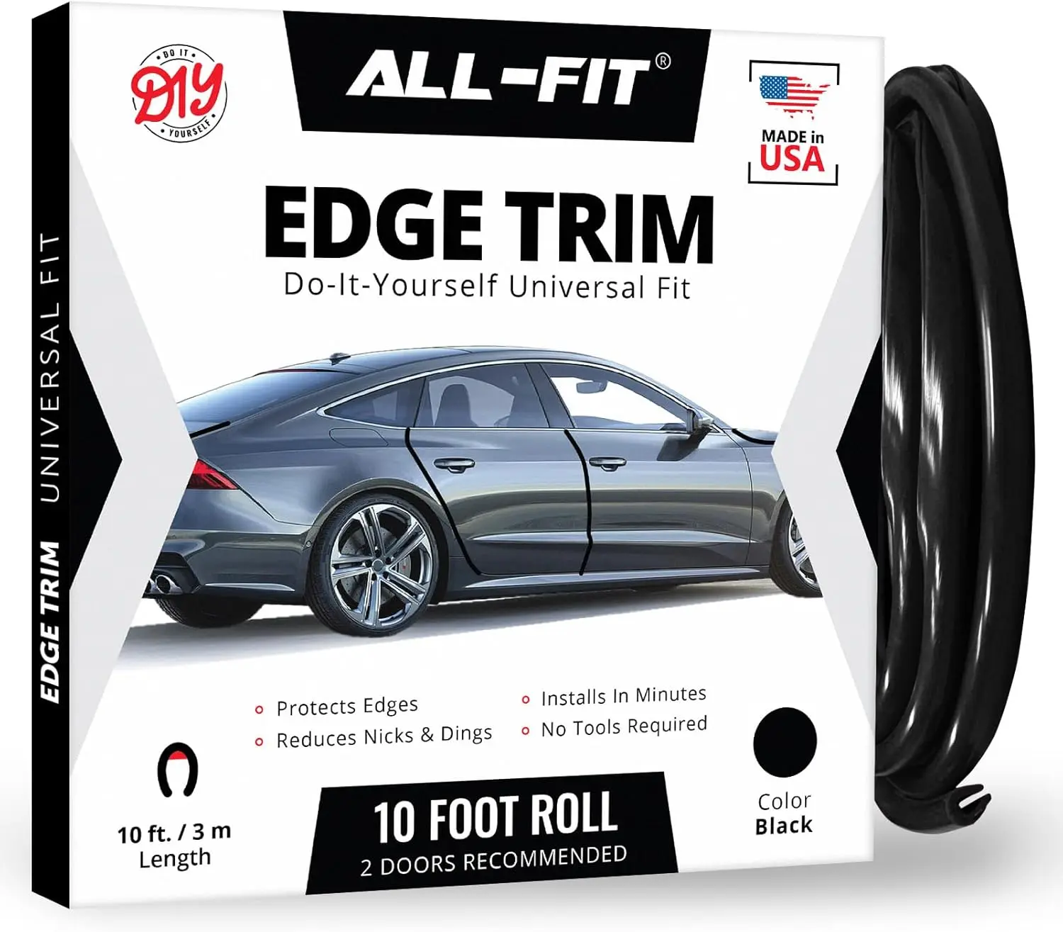 Car Door Edge Protector Trim – All-Fit Automotive: Universal Door Edge Guard & Car Door Seal for Cars, Trucks & SUVs – Flexible Car Door Protector with 3M Self-Adhesive - Ideal to Prevent Chips, Scrapes, Scratches & Door Dings (10 Ft)