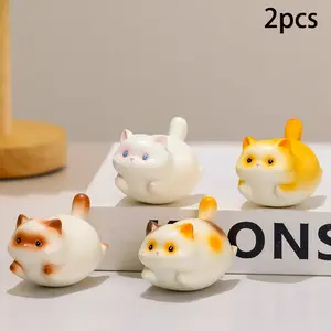 Round Plush Cat Figurine, Fat Cat Desktop Decoration, Stress Relief Office Desk Ornament, Cute Healing Mini Sculpture for Workspace