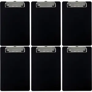Memo Clipboard 6'' x 9'' Low Profile Clip Plastic (6-Pack) (Black)