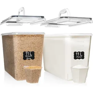 2 PCs (11L |   372 oz) Flour Sugar Storage Containers with Easy Carry Handle - Plastic Extra Large Food Storage Containers with Lids for Rice Cereal, BPA Free & Airtight Kitchen Pantry Organization
