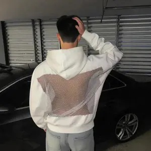 New Autumn/Winter Men's Fashion Solid Color Backless Hollow-Out Mesh Hooded Sweatshirt Casual Sweatshirt Unisex