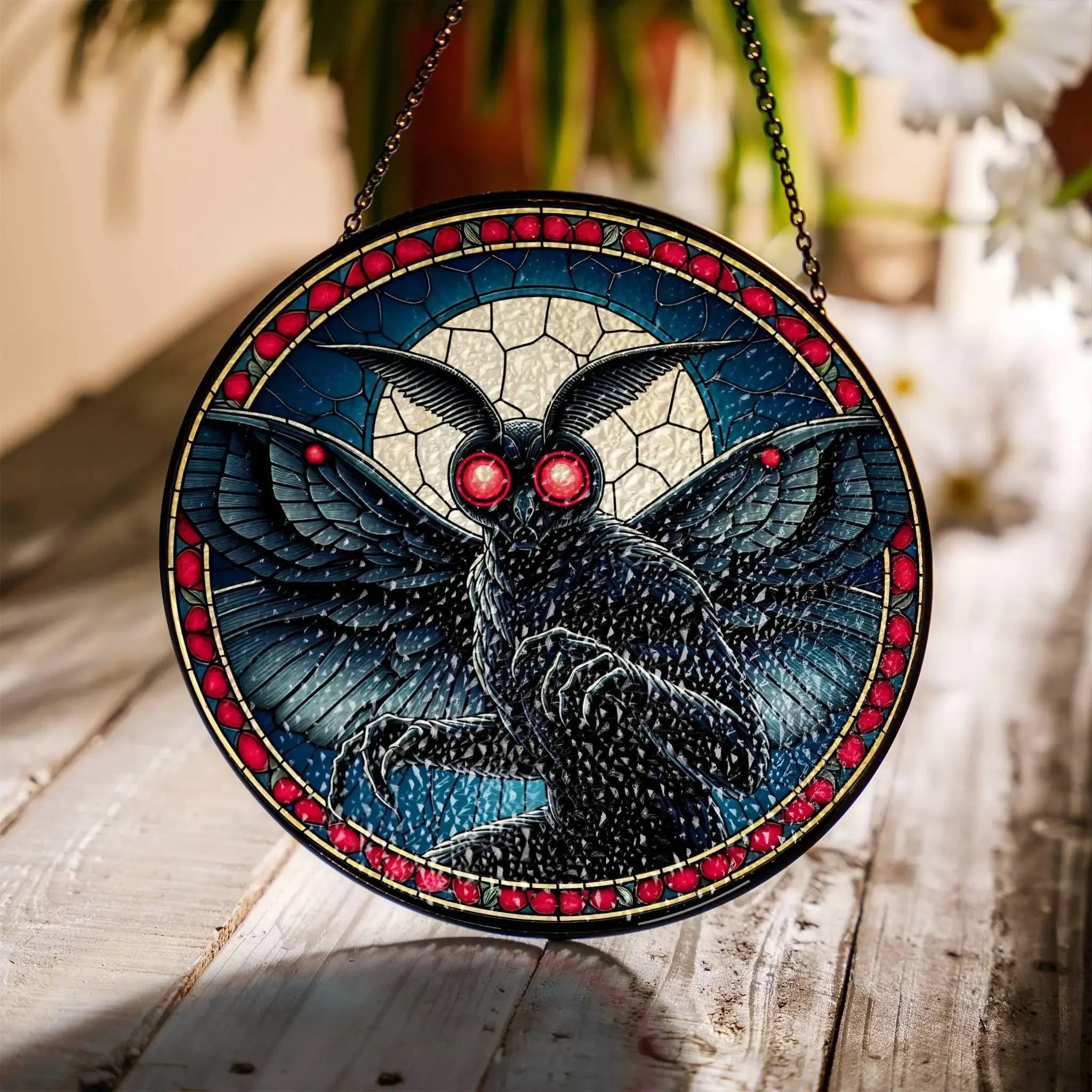 Mothman Stained Glass Suncatcher, Cryptid Window Hanging