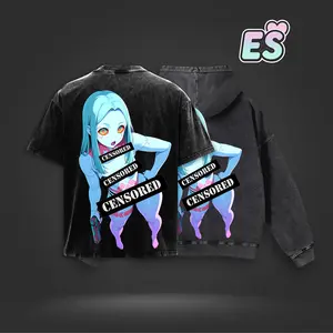[ES]  Rebecca Cyberpunk Edgerunners Anime Vintage Washed Oversize Heavyweight Cotton Graphic Hoodie/T-Shirt Tee | Psycho Pink Neon Edition