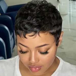 Classic short pixie cut wig with bangs. Only 4 inches, lightweight and glueless. Elastic net cap for comfortable wear. Perfect for daily use, Mother’s Day and carnival events.