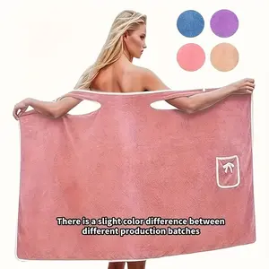 Women's Ultra-Soft Coral Fleece Bathrobe with Cute Bow Pocket, Thick Absorbent Home Wear Loungewear Towel Dress, Multiple Colors Available