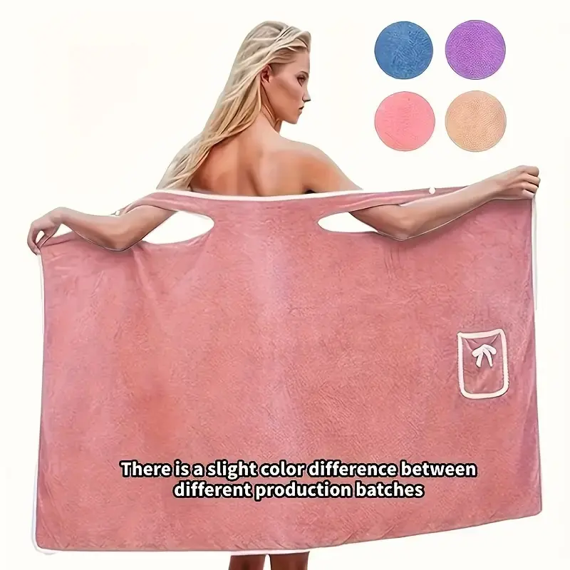 Women's Ultra-Soft Coral Fleece Bathrobe with Cute Bow Pocket, Thick Absorbent Home Wear Towel Dress, Multiple Colors Available