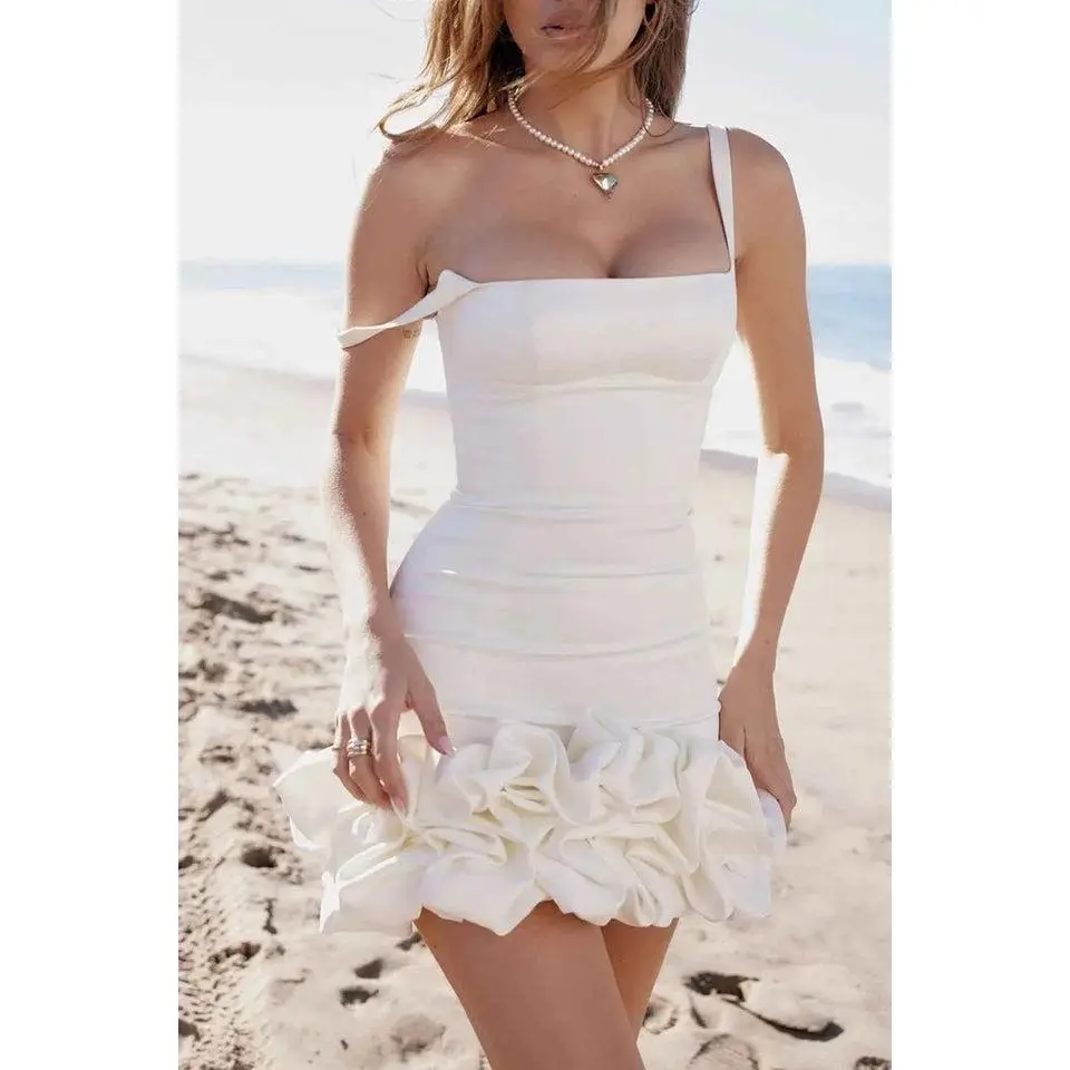 Ruched Square Neck Sleeve Mini Dress