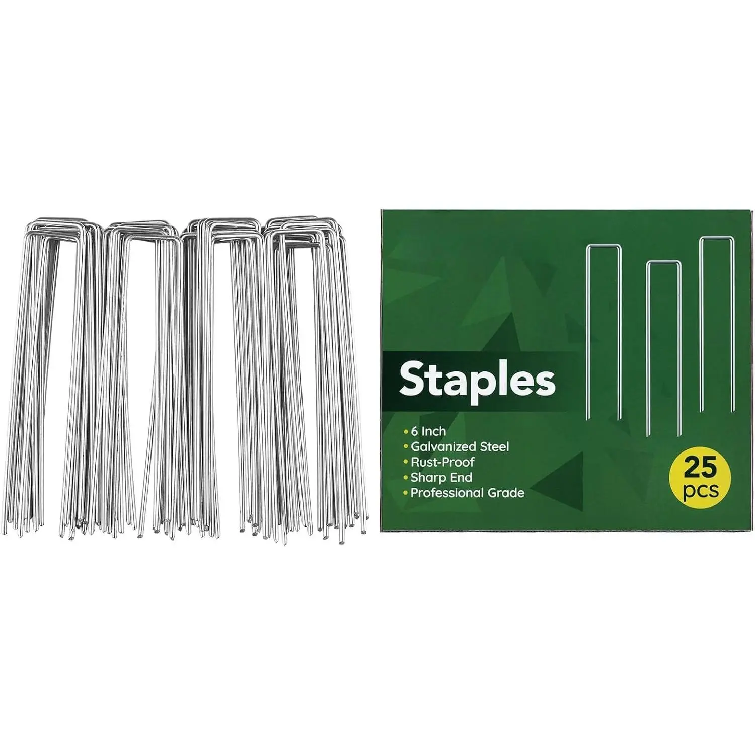 6 Inch Garden Stakes, 25 Pack Landscape Staples Anti-Rust 11 Gauge Galvanized Ground Stakes Pins for Yard Fabric, Lawns, Weed Barriers, Landscape Fabrics, Irrigation Hose