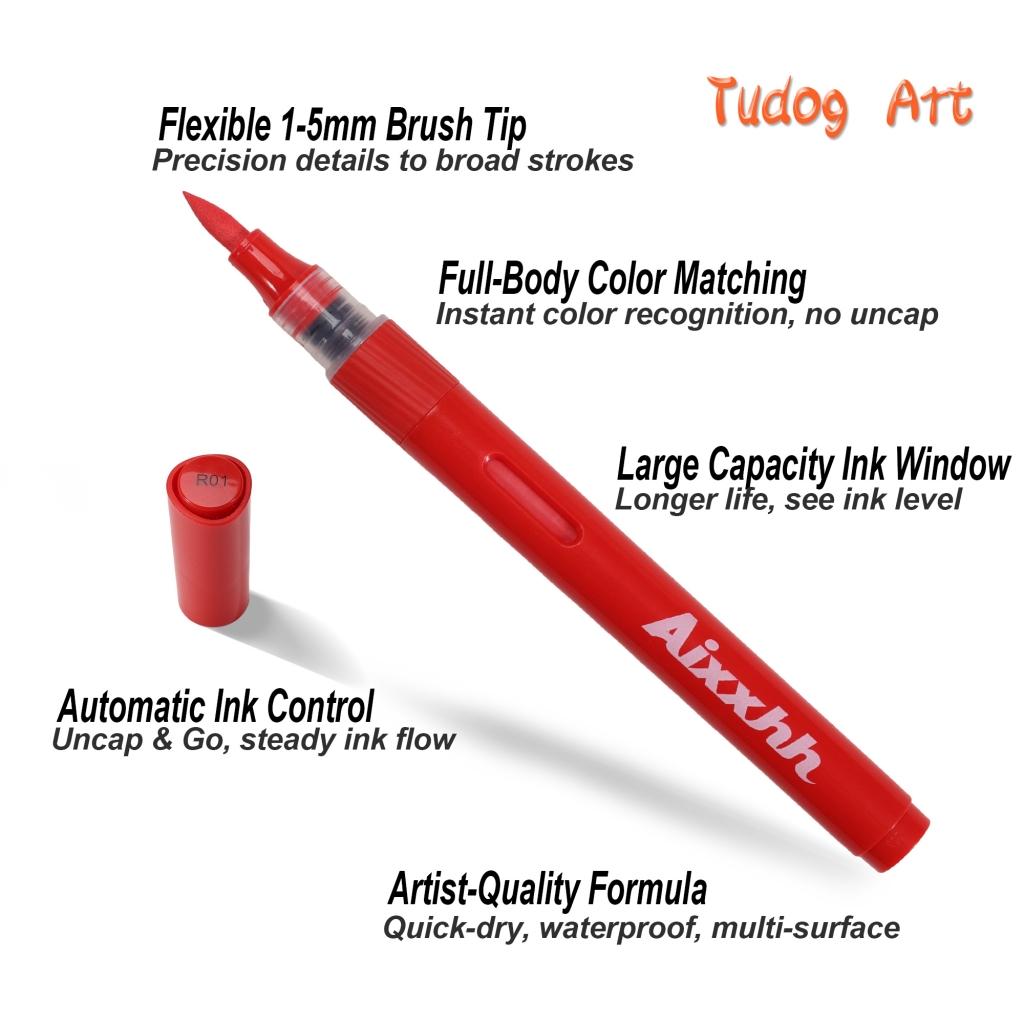 36Colors Acrylic Brush Marker Set, Automatic Ink Control Acrylic Paint Pen, Color Acrylic Gel Pen, Waterproof Multi-Surface Art Pens with Canvas Bag & Coloring Book