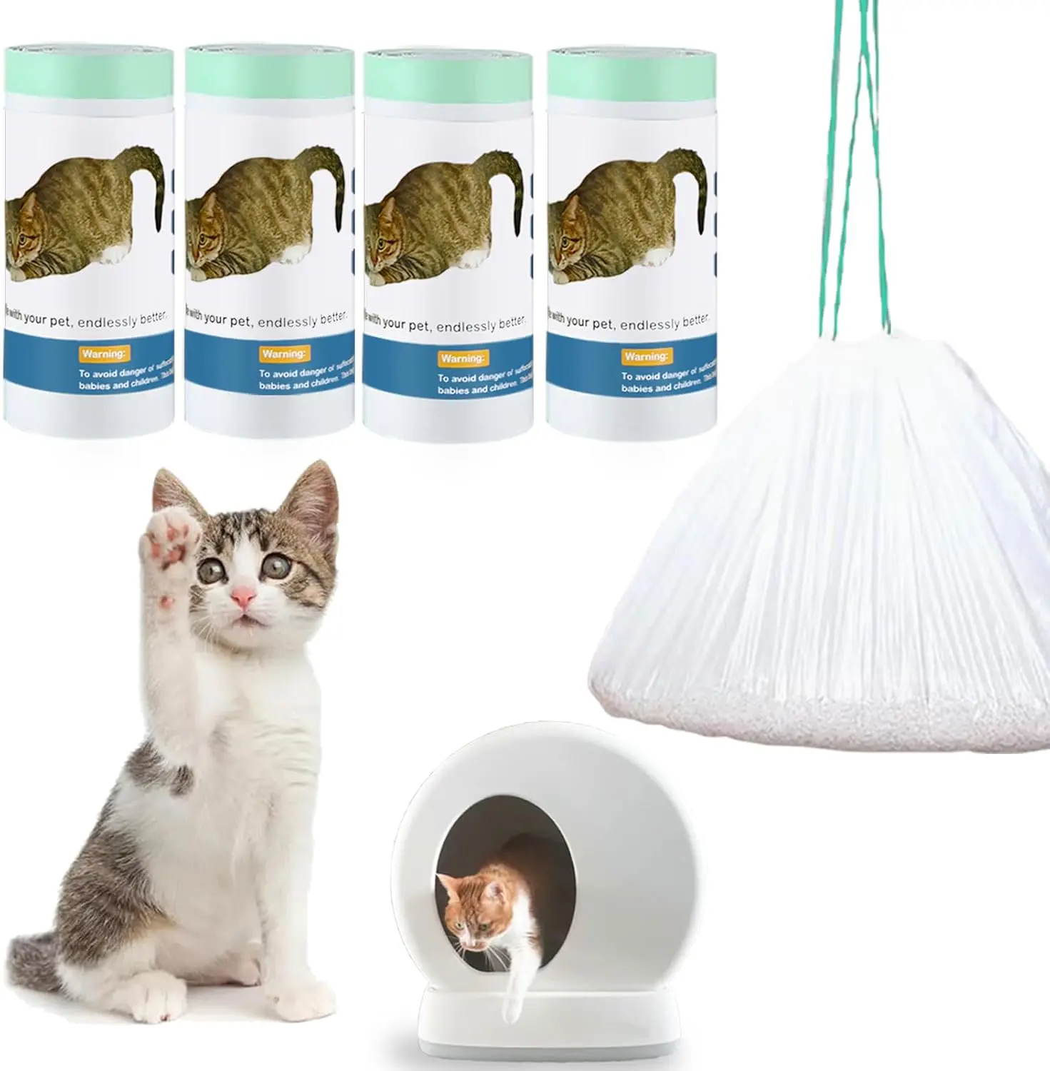 100 Count Cat Litter Liner Bags Compatible with MW-SC01/MW-SC02/MW-LR01 Self-Cleaning Automatic Cat Litter Box, Thick Heavy Duty Drawstring Replacement Waste Drawer Liners-18" x 12.6"