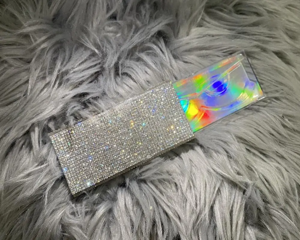Clear Crystal Bling Rhinestone Rectangular Sliding-Lid Eyelashes Case
