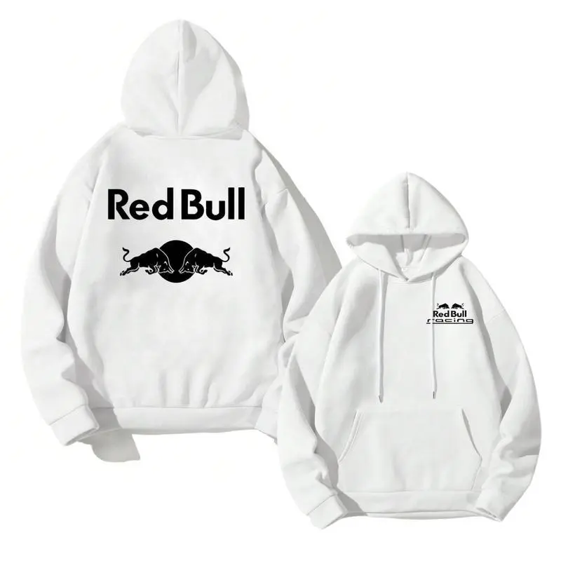 Black White Racing Unisex 2 Sides Hoodie Double-Sided Bold Print Casual Tops, Streetwear Style Design for Mother's Day Father's Day Daily Wear & Gifting Graphic Sweatshirts