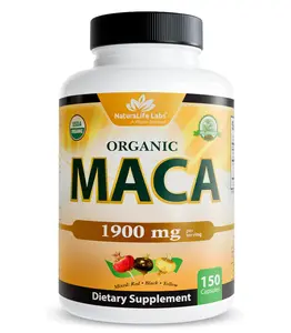 NaturaLife Labs Organic Maca Root – Black, Red & Yellow – 1900 mg per Serving – 150 Capsules – Gelatinized Peruvian Maca – Non-GMO, Gluten-Free, Vegan