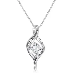 Fansilver Engraved “Always My Sister forever My Friend” Zirconia Pendant Necklace for Women, Sister’s/Friends’ Birthday Gifts, Set with AAA Cubic Zirconia