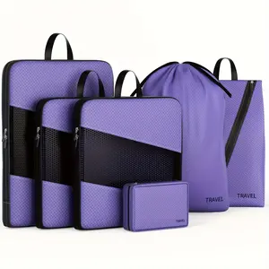 6-piece set nylon shrunk packaging cube, expandable luggage travel bag storage box, space-saving luggage accessories