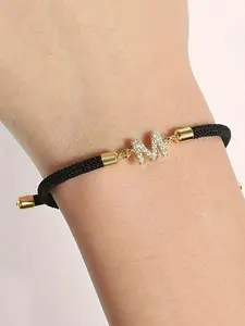 1pc Glitter Style Women's Fashion Bracelet with Initial Letter, Synthetic Zirconia, Adjustable Cord, Daily & Gift Occasion, All-Season Wear