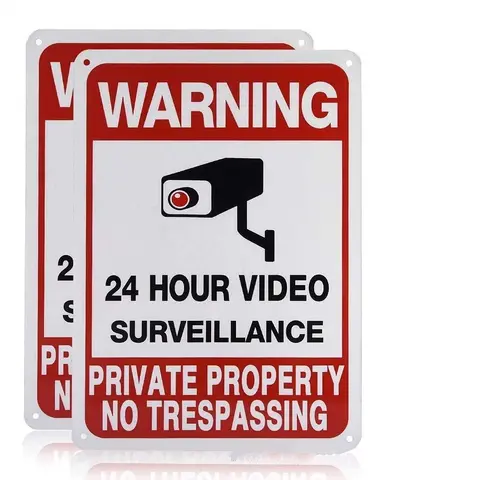 2-Pack No Trespassing Private Property Metal Signs - Glossy UV-Printed Durable .040 Mil Rust-Free Aluminum 10x7in Reflective Mountable Home Signs for Camera Security, Security Camera Alert, Decoration